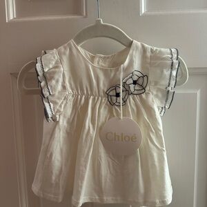 Chloé Cream Baby Dress with Floral Embroidery